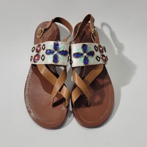 Tory Burch white multicolor Estella flats sandal satin 10.5 M